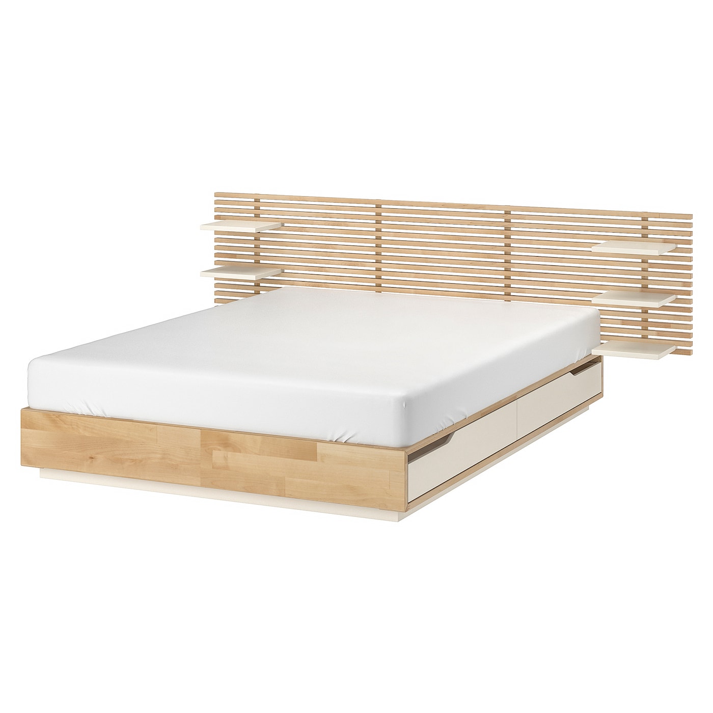 MANDAL - rama łóżka, zagłówek brzoza/biały