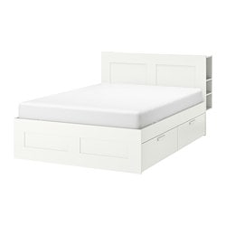 BRIMNES - rama łóżka z pojemnikiem, zagłówek biały