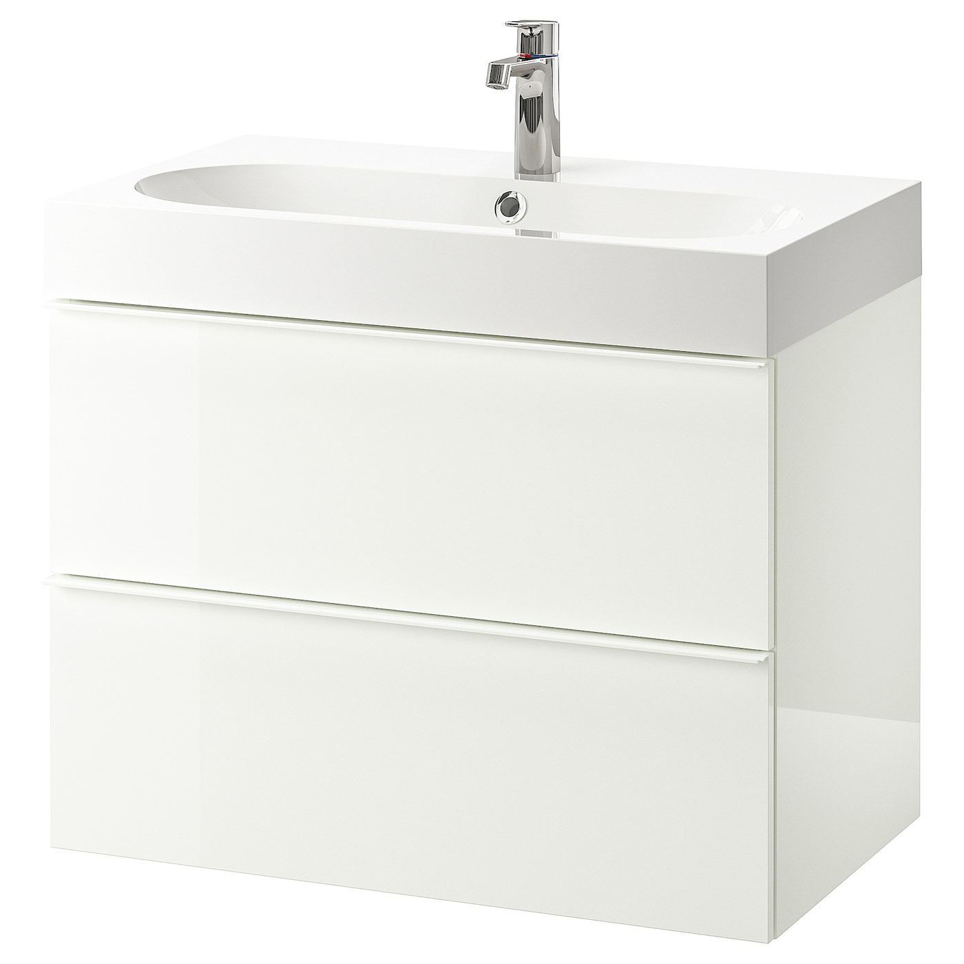 GODMORGON / BRåVIKEN - szafka pod umywalkę z 2 szufladami połysk biały/bateria brogrund