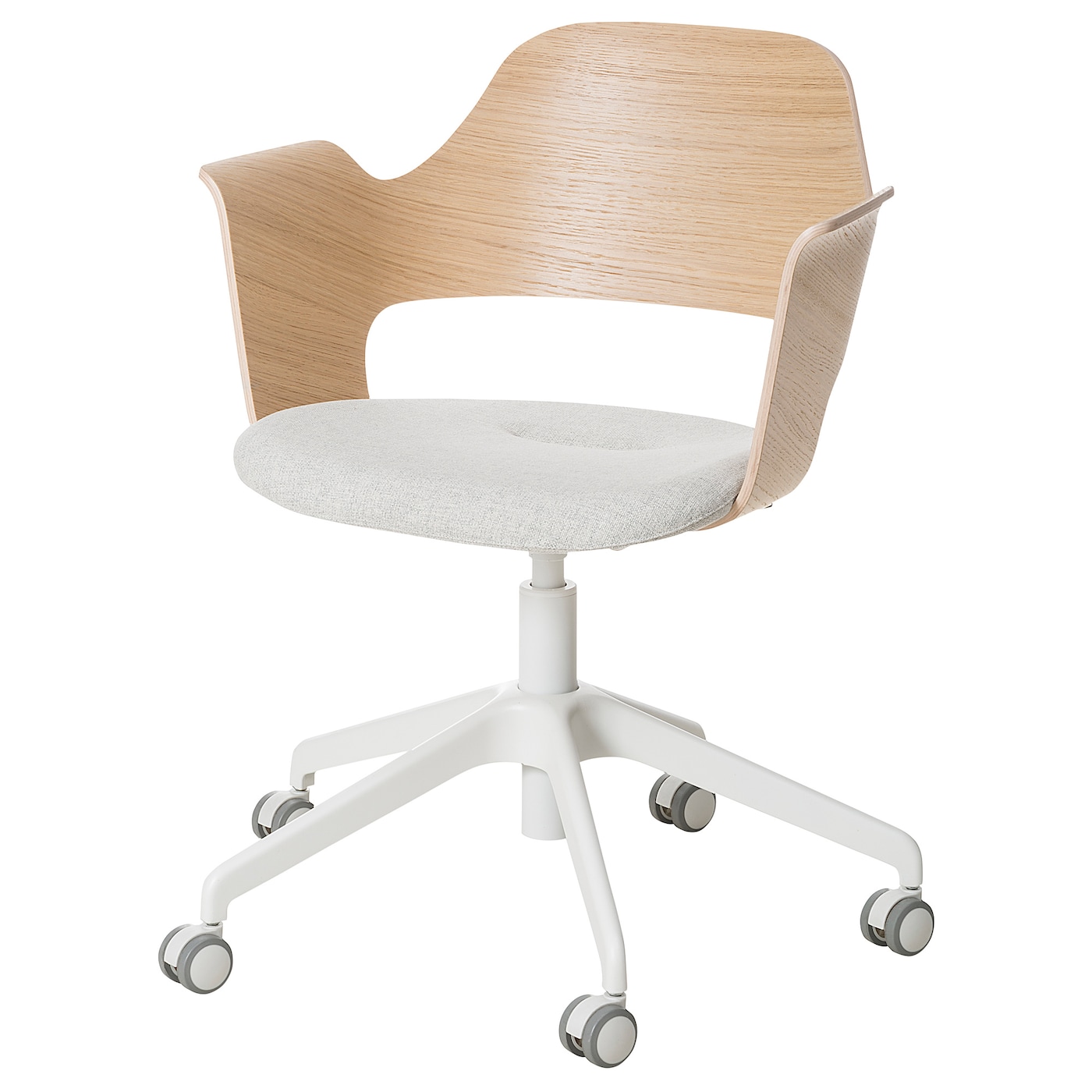FJäLLBERGET - krzesło konferencyjne z kółkami okleina dębowa bejcowana na biało/gunnared beżowy