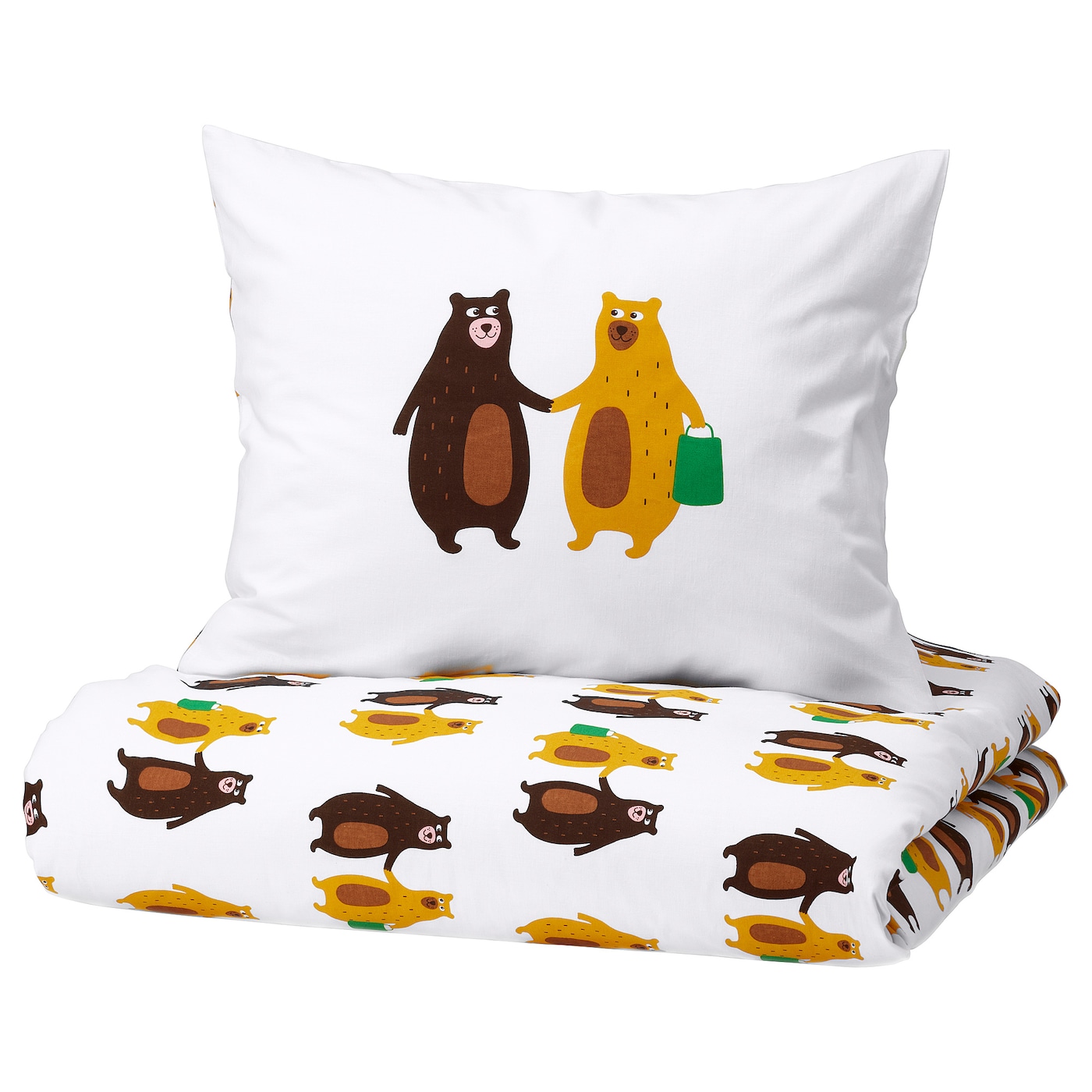 BRUMMIG - poszwa na kołdrę i poszewka wzór niedźwiedzie żółty/brązowy