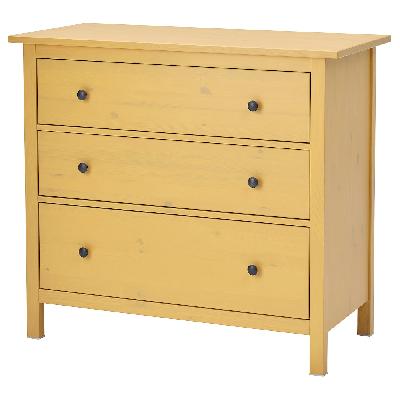 HEMNES - komoda, 3 szuflady bejca żółta