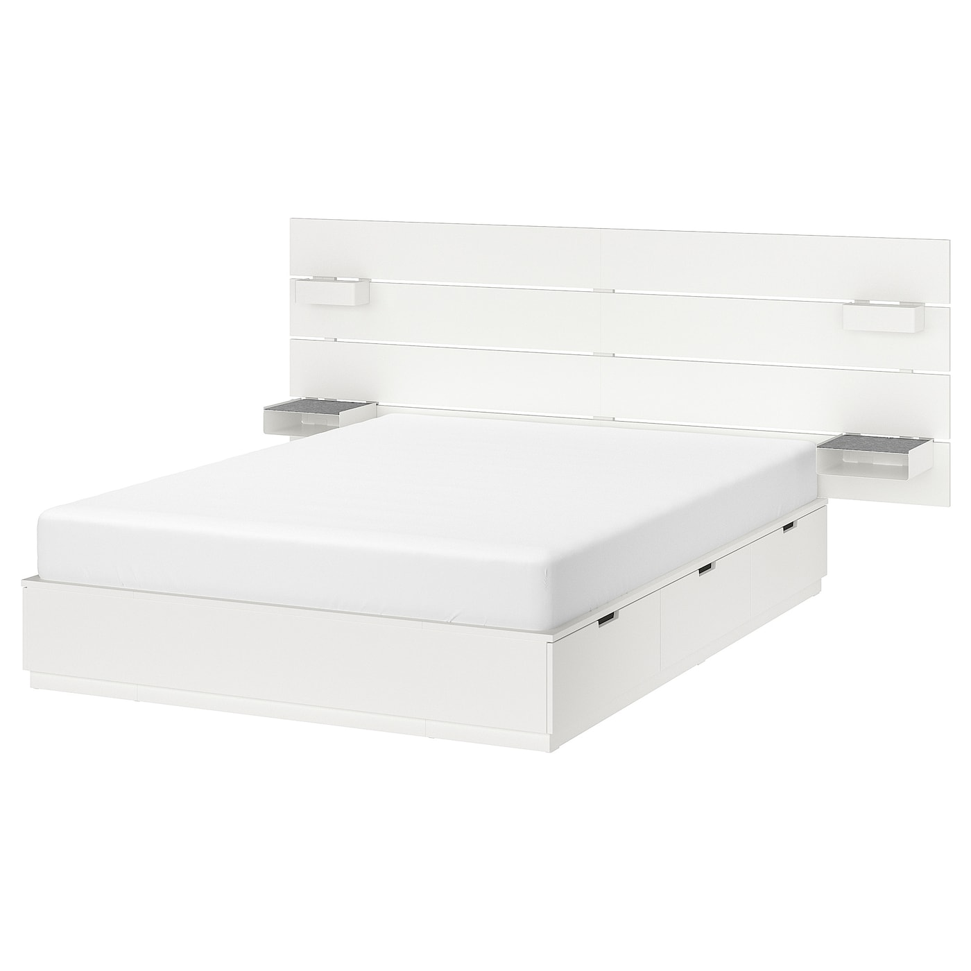 NORDLI - rama łóżka z pojemnikiem, zagłówek biały