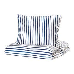 SåNGLäRKA - комплект постельного белья в полоску, синий, белый