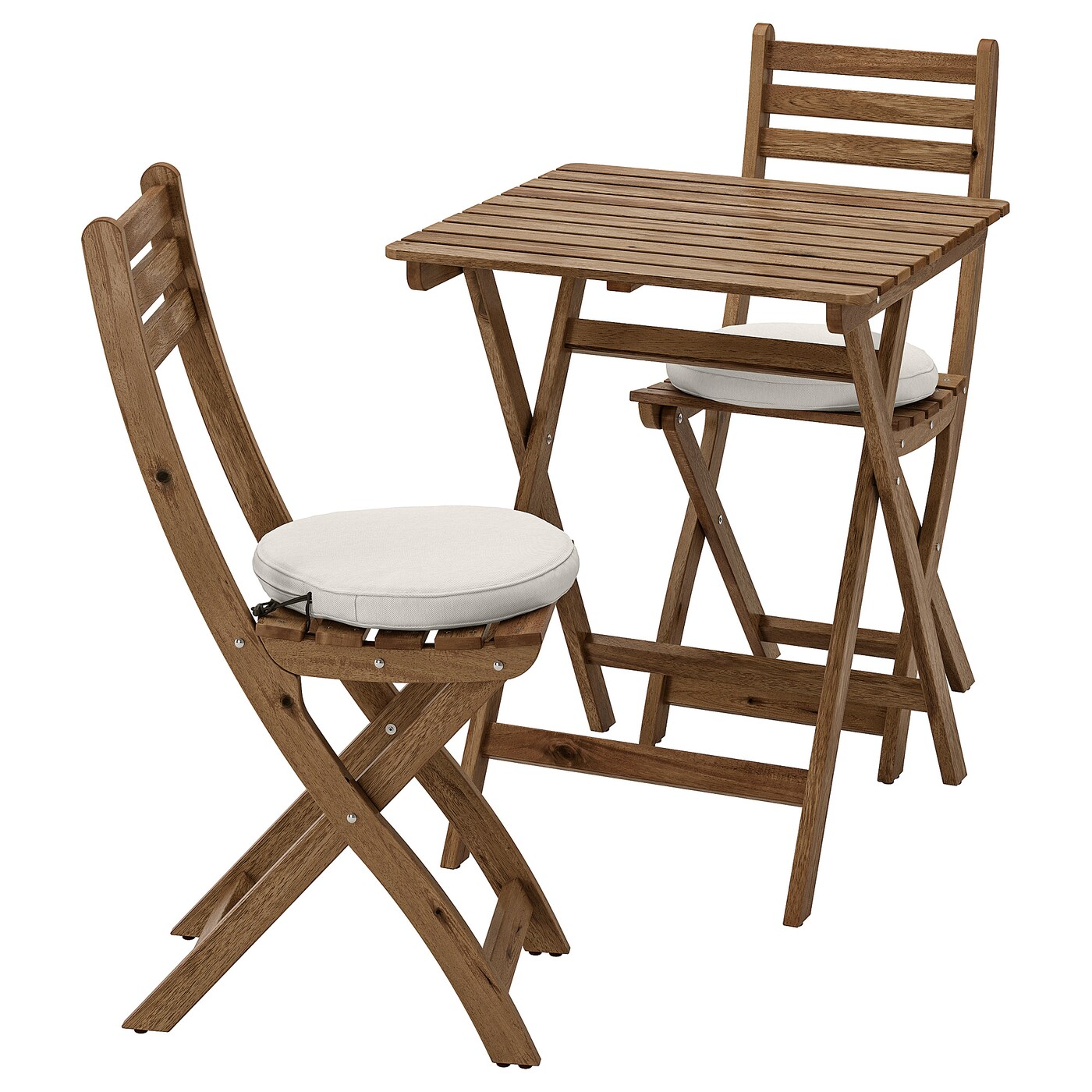 ASKHOLMEN - stół ogrodowy i 2 składane krzesła bejca jasnobrązowa/frösön/duvholmen beżowy