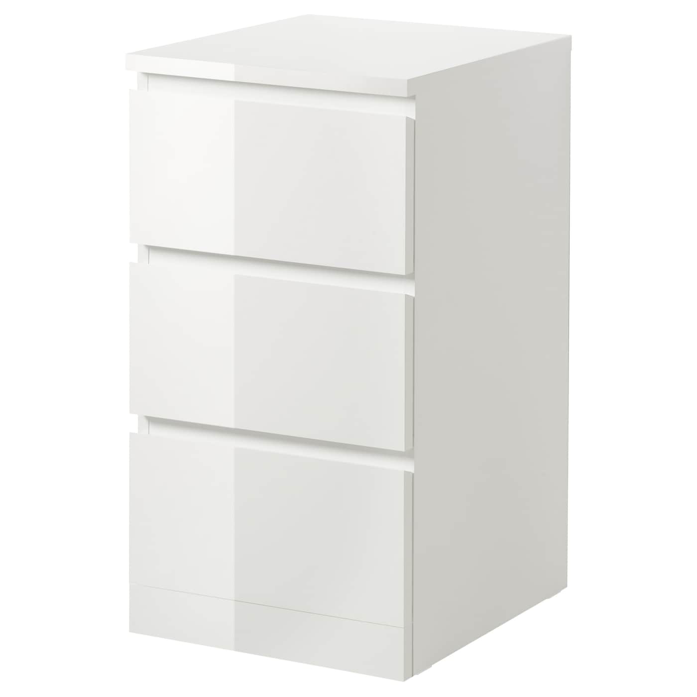 MALM - komoda, 3 szuflady połysk biały